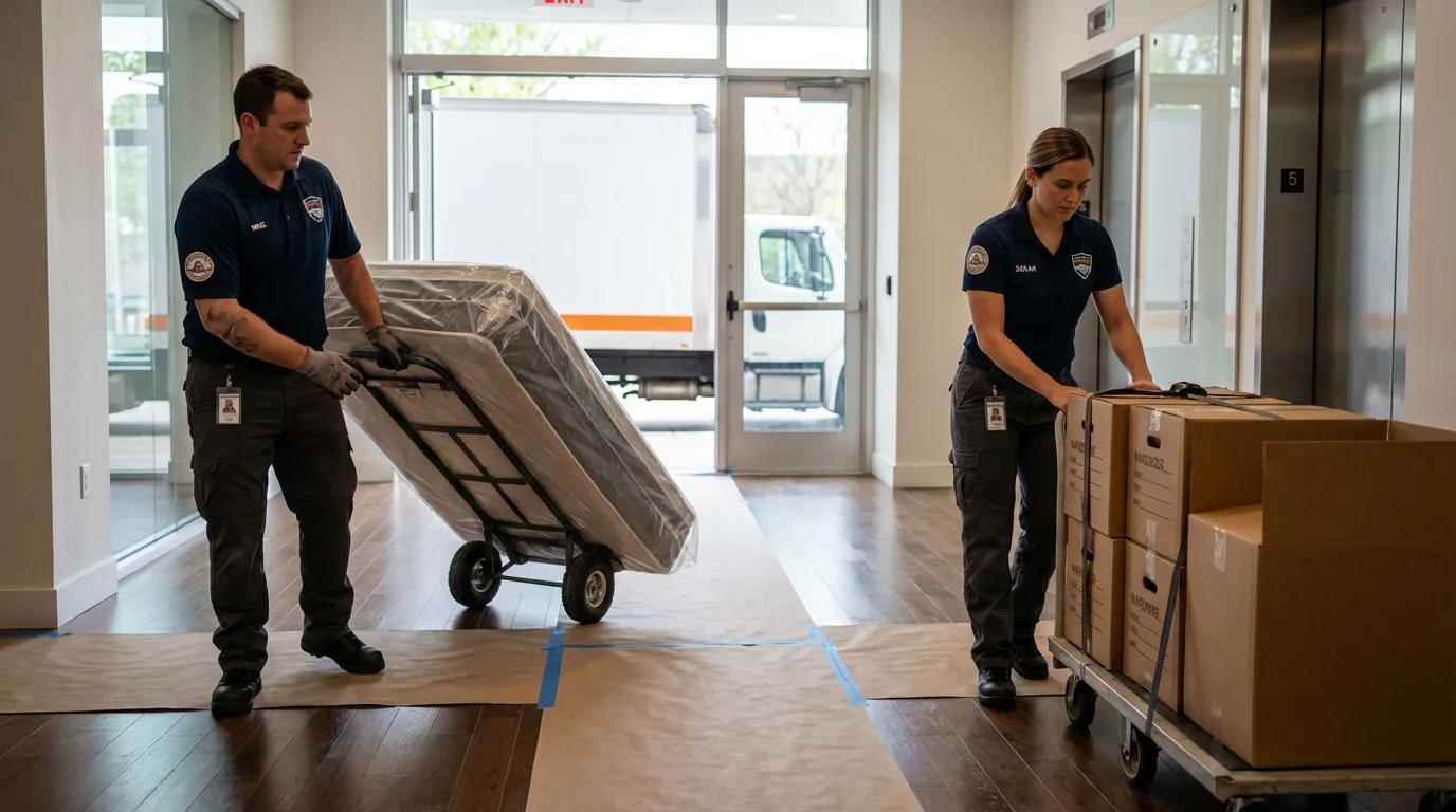Professional apartment movers loading elevator in Vanceburg, KY